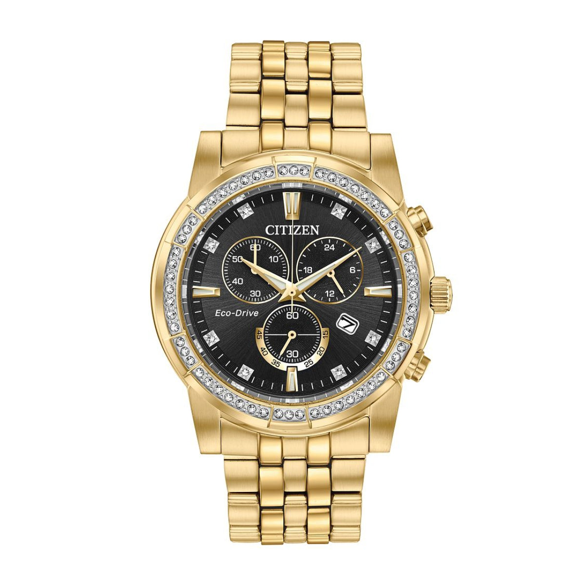 Citizen Men's Crystal Collection Gold-Tone Stainless Steel Watch with Black Dial