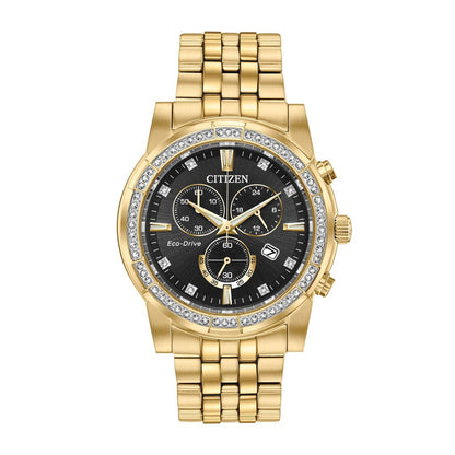 Citizen Men's Crystal Collection Gold-Tone Stainless Steel Watch with Black Dial