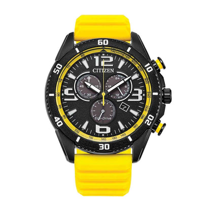 Citizen Men's Brycen Eco-Drive Black Stainless Steel Watch with Black Dial & Yellow Silicone Strap