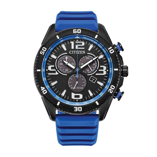 Citizen Men's Brycen Eco-Drive Black Stainless Steel Watch with Black Dial & Blue Silicone Strap