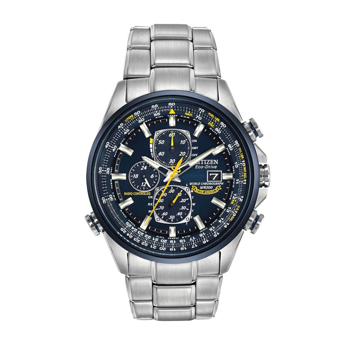 Citizen Men's World Chronograph Blue Angels Stainless Steel Watch with Blue Dial