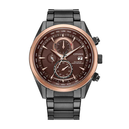 Citizen Men's Sport Luxury Eco-Drive Gray and Rose Gold-Tone Stainless Steel Watch with Red Dial