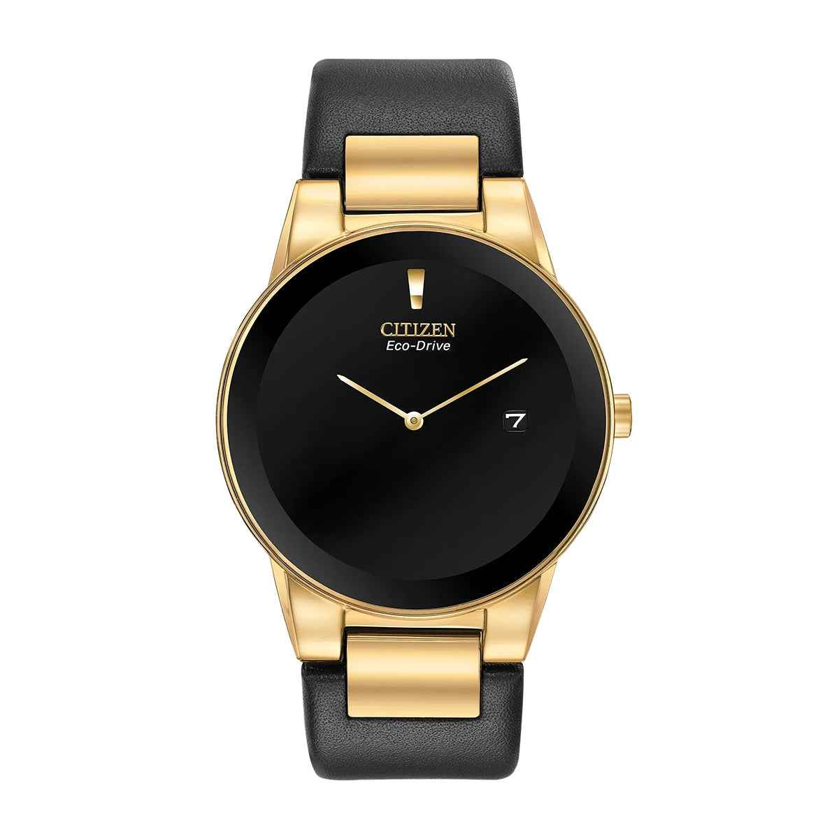 Citizen Men's Axiom Eco-Drive Gold-Tone Stainless Steel Watch with Black Dial & Leather Strap