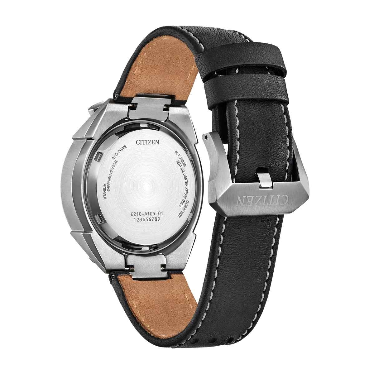 Citizen Men's Promaster Tsuno Chrono Racer Eco-Drive Stainless Steel Watch with Blue Dial & Black Leather Strap front view