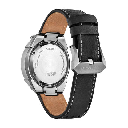 Citizen Men's Promaster Tsuno Chrono Racer Eco-Drive Stainless Steel Watch with Blue Dial & Black Leather Strap front view