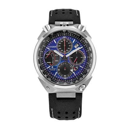 Citizen Men's Promaster Tsuno Chrono Racer Eco-Drive Stainless Steel Watch with Blue Dial & Black Leather Strap