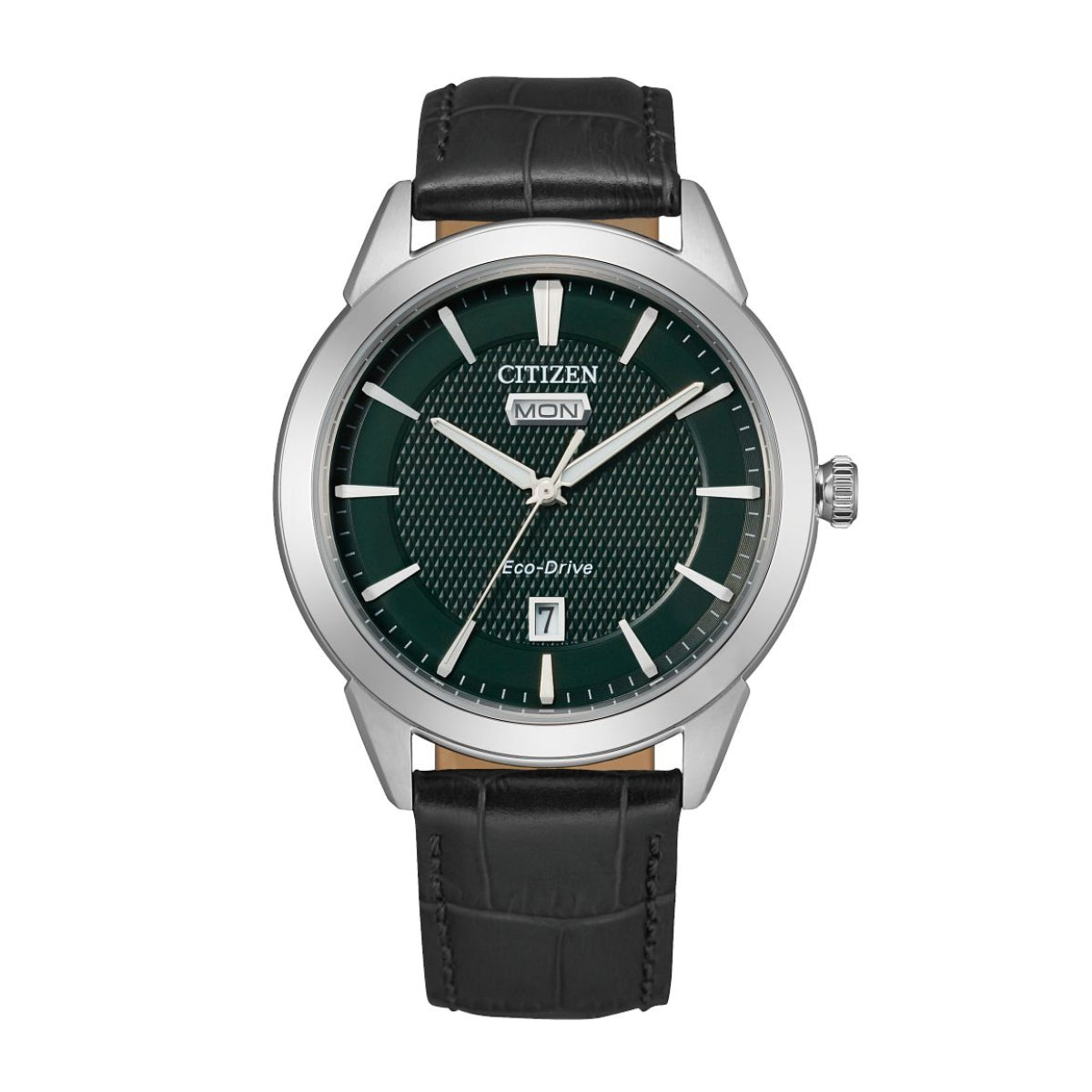 Citizen Men's Rolan Stainless Steel Watch with Green Dial & Black Leather Strap