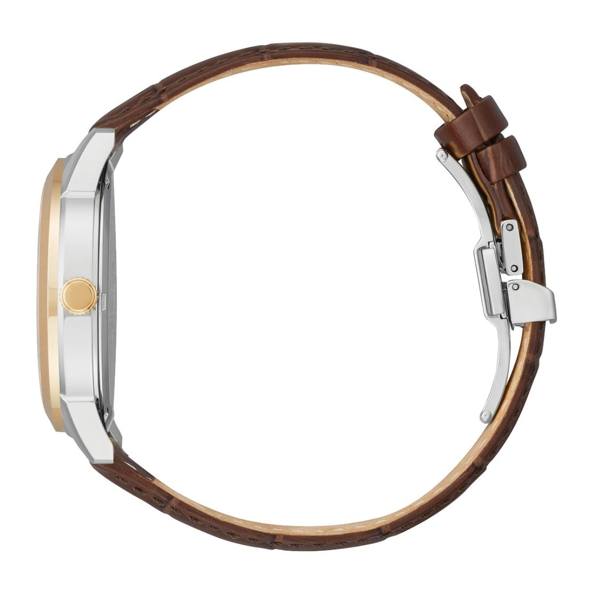 Citizen Men's Rolan Two-Tone Pink & White Stainless Steel Watch with Blue Dial & Brown Leather Strap front view