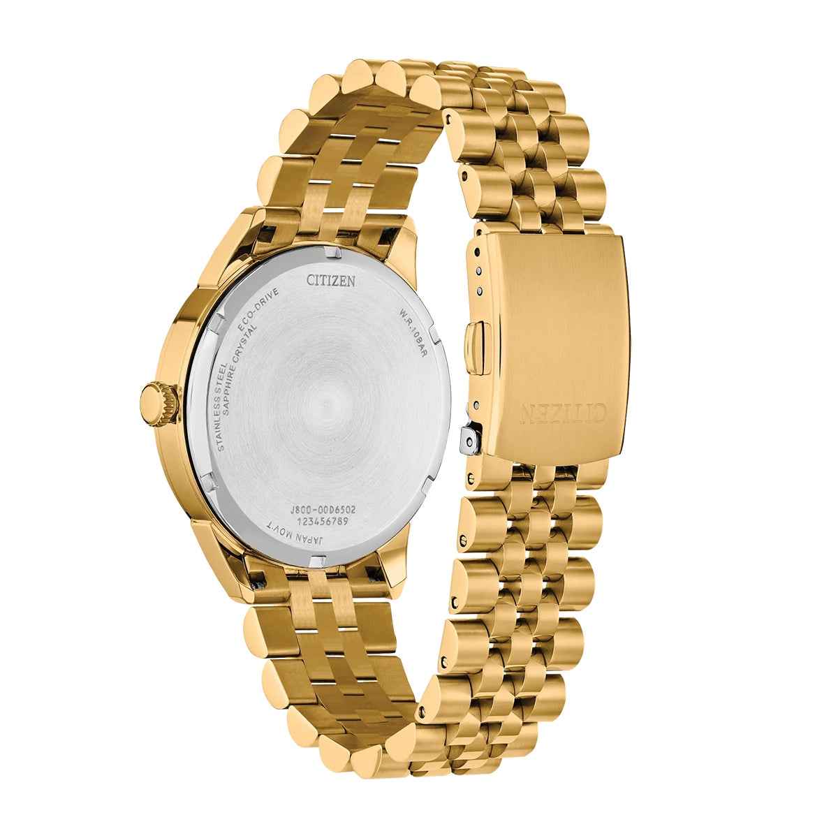 Citizen Men's Rolan Eco-Drive Gold-Tone Stainless Steel Watch with Black Dial front view