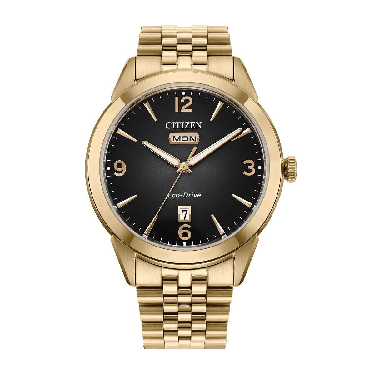 Citizen Men's Rolan Eco-Drive Gold-Tone Stainless Steel Watch with Black Dial