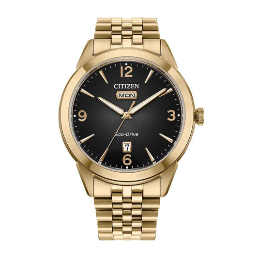Citizen Men's Rolan Eco-Drive Gold-Tone Stainless Steel Watch with Black Dial