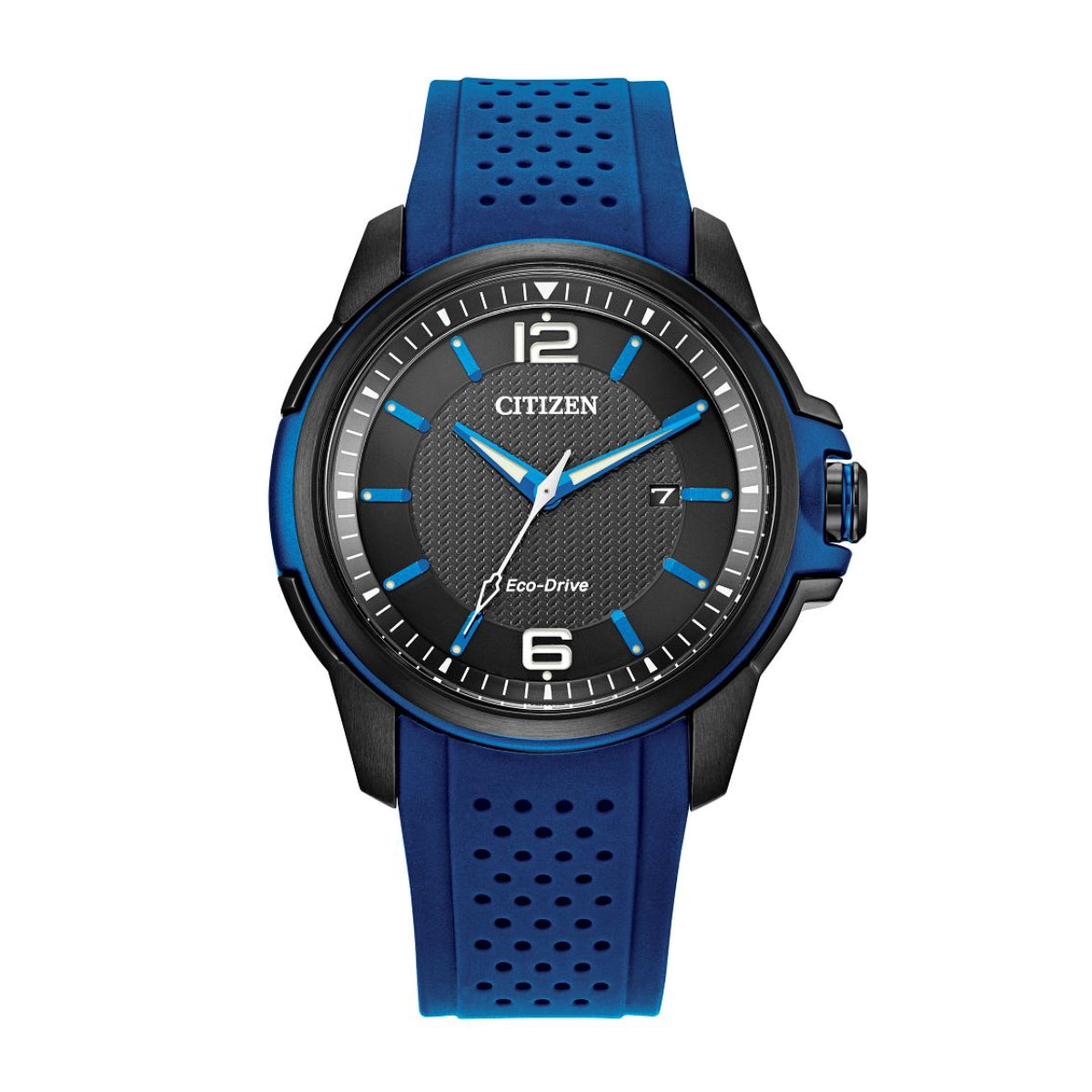 Citizen Men's Drive Black Stainless Steel Watch with Black Dial & Blue Polyurethane Strap