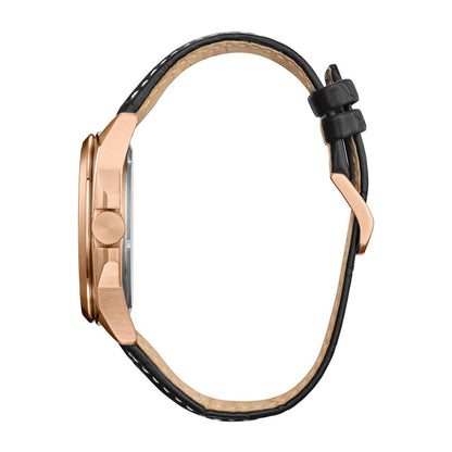 Citizen Men's Endicott Pink Gold-Tone Stainless Steel Watch with Black Dial & Black Leather Strap front view