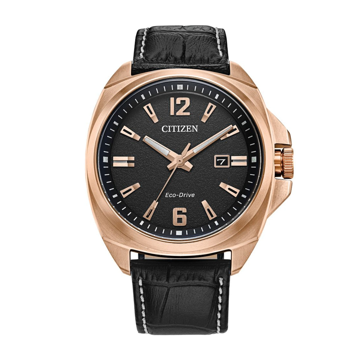 Citizen Men's Endicott Pink Gold-Tone Stainless Steel Watch with Black Dial & Black Leather Strap