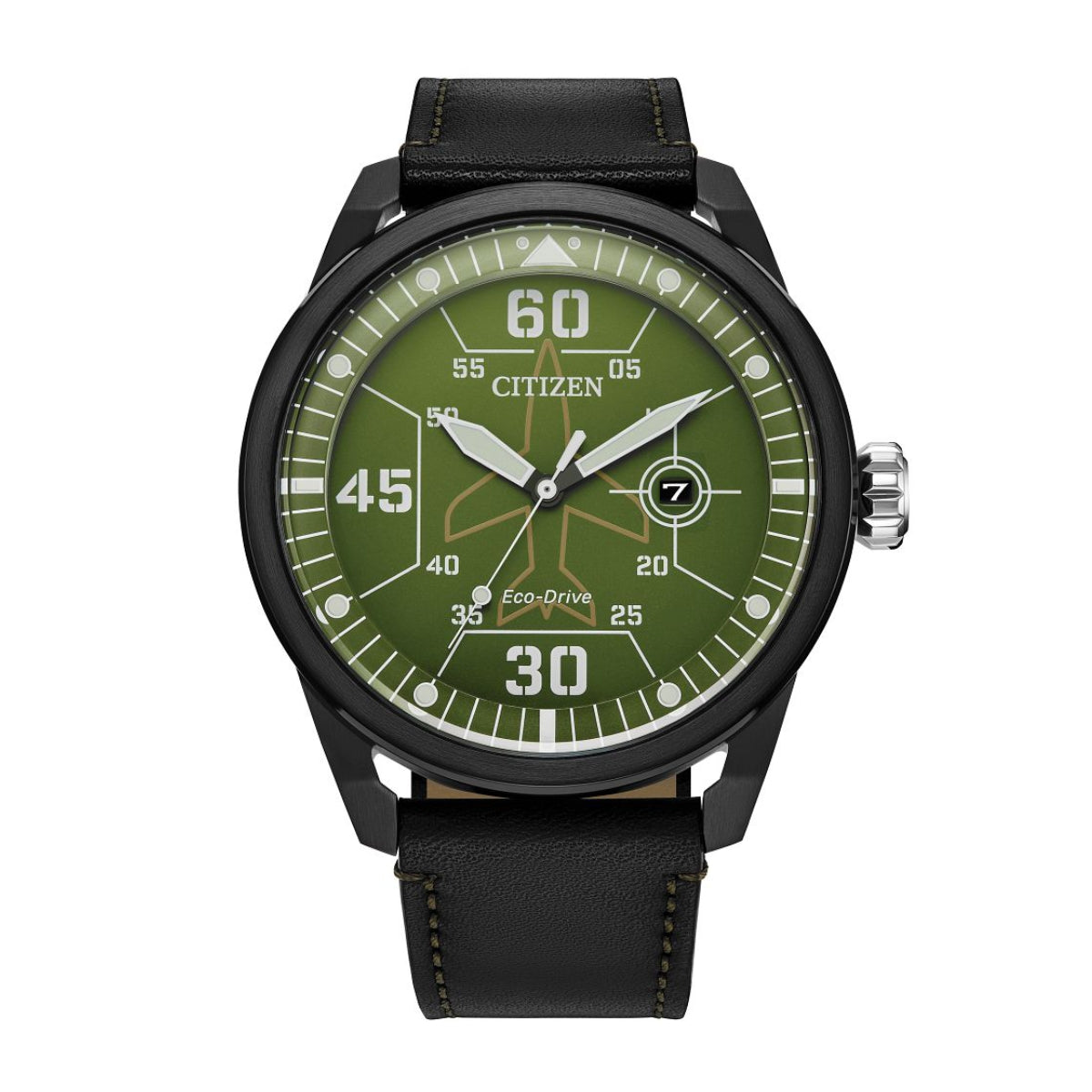 Citizen Men's Avion Black Stainless Steel Watch with Green Dial & Black Leather Strap
