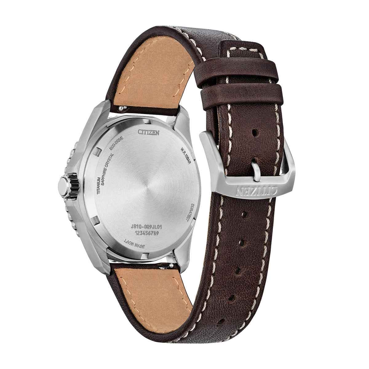 Citizen Men's Brycen Eco-Drive Titanium Watch with Blue Dial & Brown Leather Strap front view