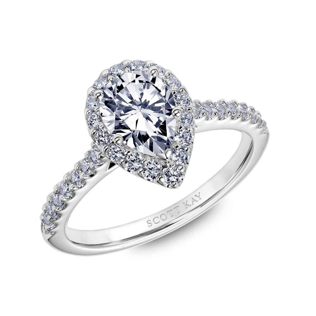 Scott Kay Luminaire 1/2 ct. tw. Pear-Shaped Diamond Halo Semi-Mount Engagement Ring in 14K White Gold