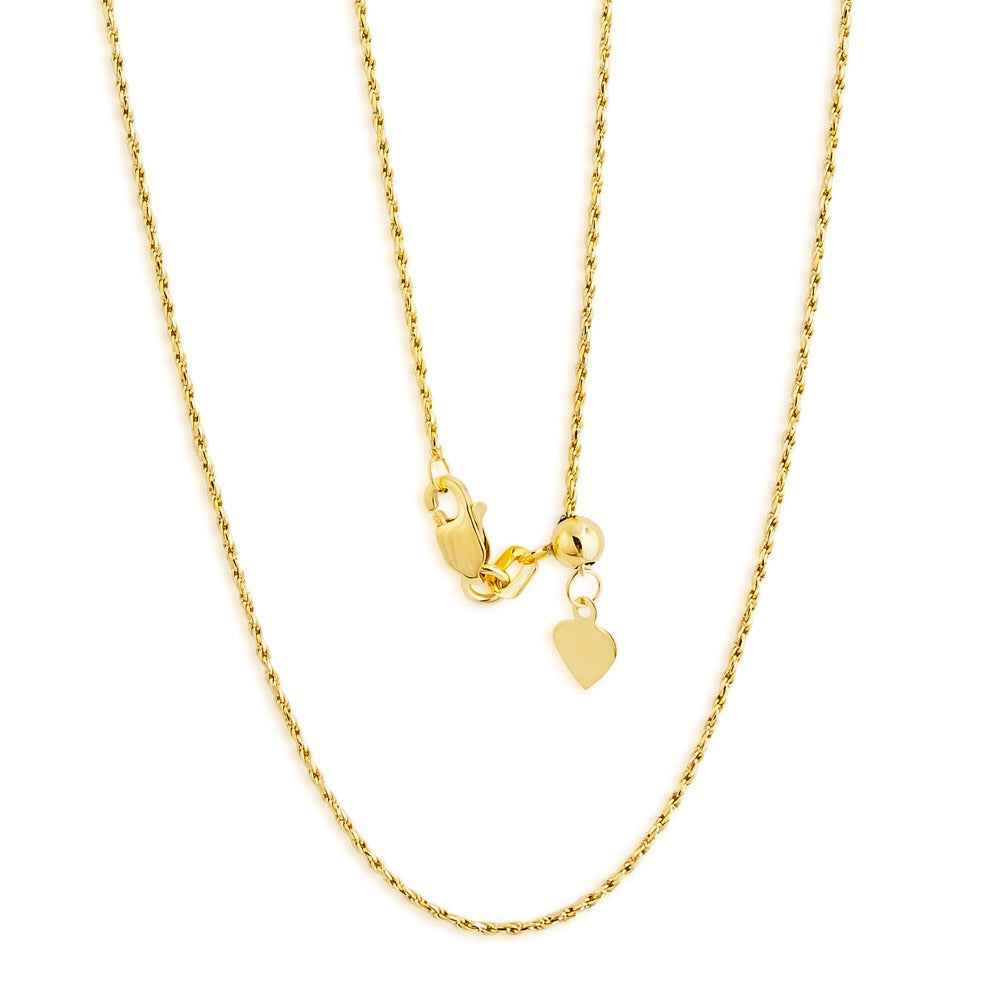 1mm 22-inch Adjustable Rope Chain in 10K Yellow Gold