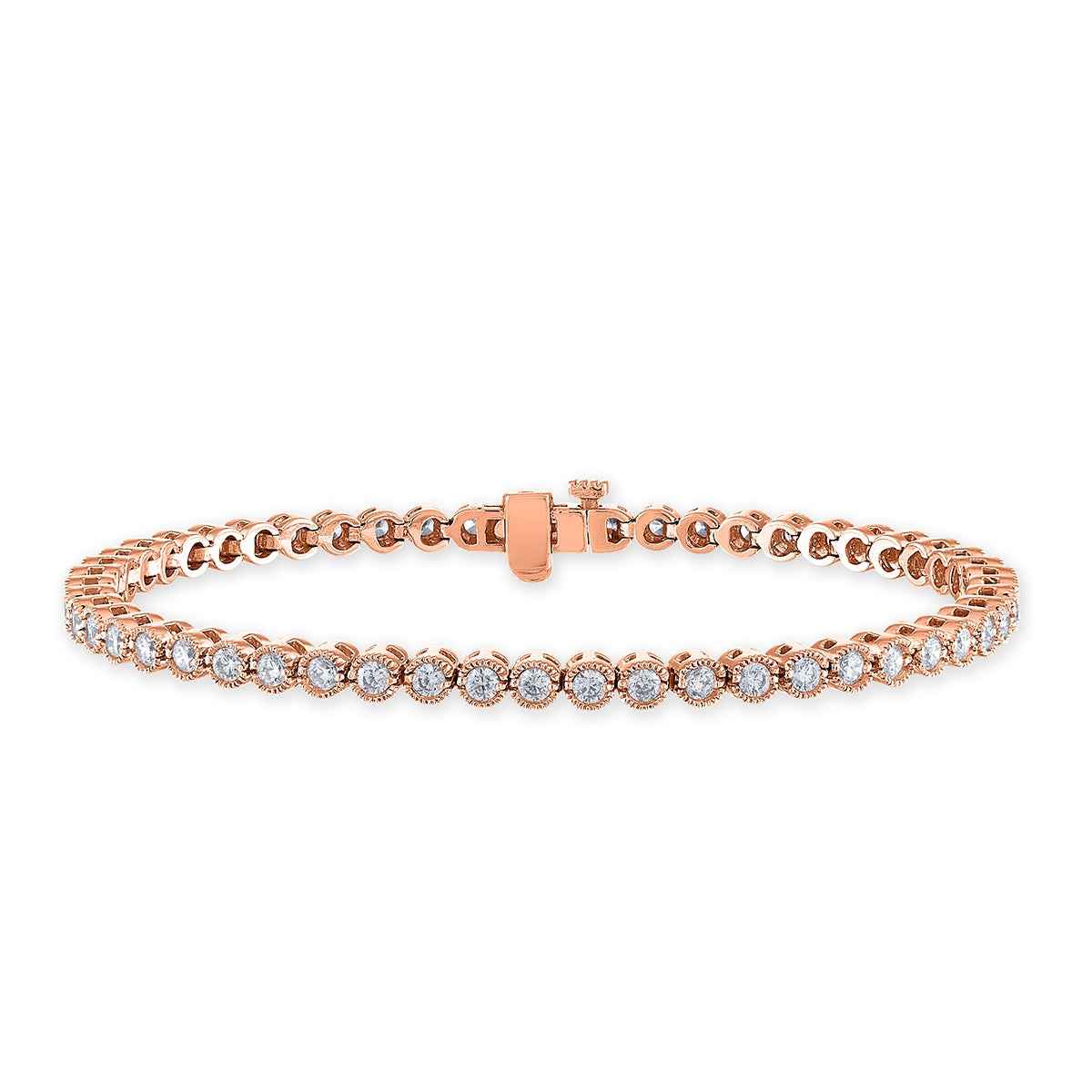 5 ct. tw. Round Diamond Milgrain Half Bezel Set Tennis Bracelet in 14K Pink Gold