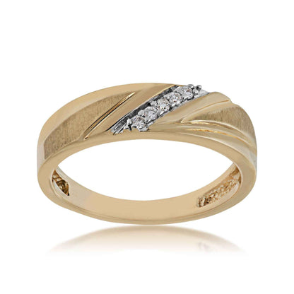Men's 1/12 ct. tw. Round 4-Stone Diamond Wedding Band with Brushed & Polished Finish in 10K Yellow Gold