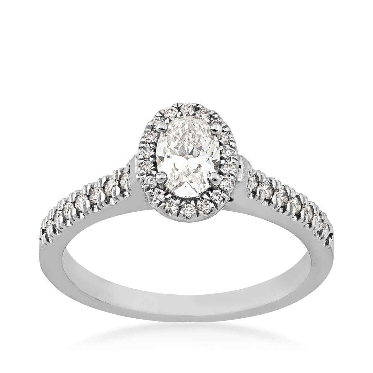 Brilliantly Yours 1/2 ct. Oval Diamond Engagement Ring with 1/4 ct. Diamond Halo & Band in 14K White Gold