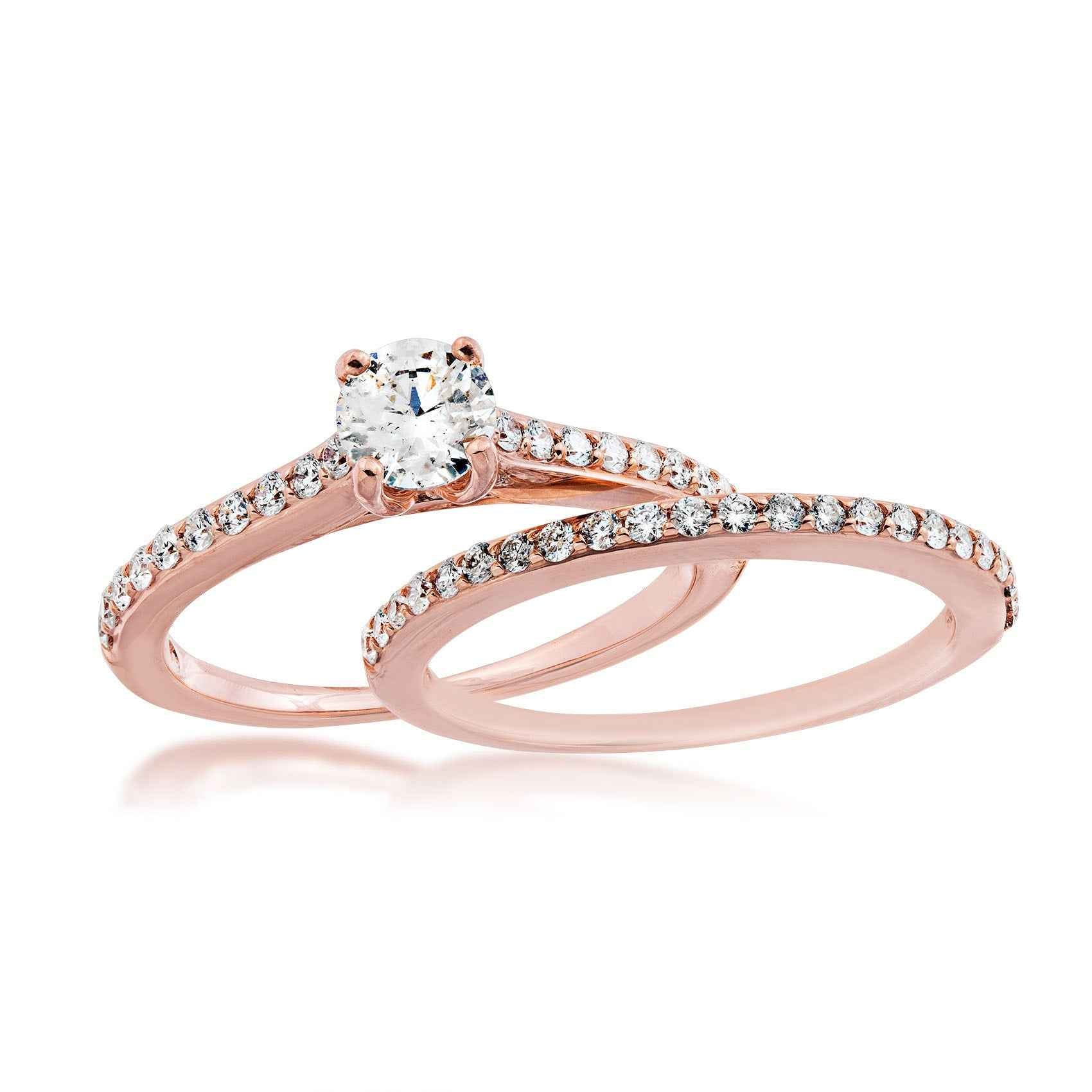 Noventa 1 ct. tw. Round Brilliant Classic Diamond Wedding Set in 14K Pink Gold close-up detail