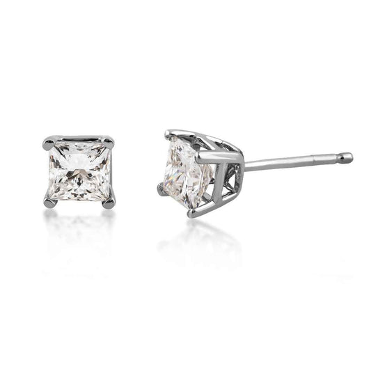Adamante 1 ct. tw. Lab-Grown Princess Cut Diamond Solitaire Earrings in 14K White Gold