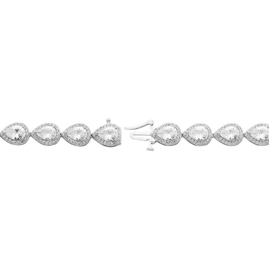 Created Pear White Sapphire Halo Bracelet in Sterling Silver front view