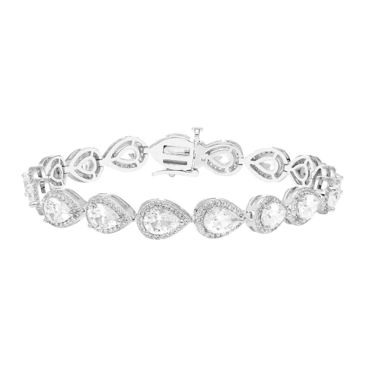 Created Pear White Sapphire Halo Bracelet in Sterling Silver