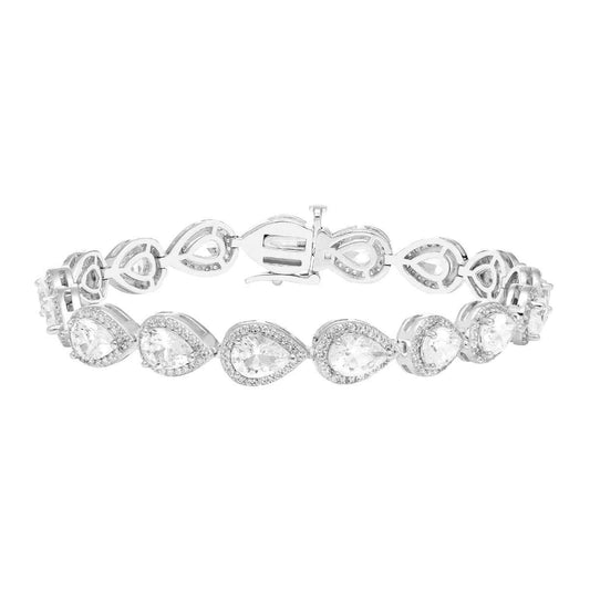 Created Pear White Sapphire Halo Bracelet in Sterling Silver