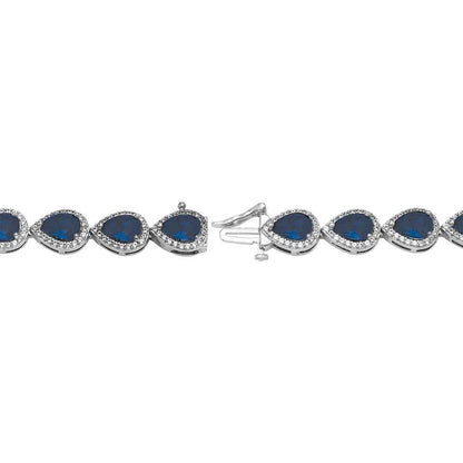 Created Pear Blue & White Sapphire Halo Bracelet in Sterling Silver front view