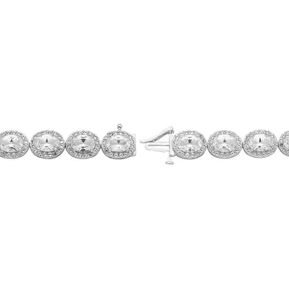 Created Oval White Sapphire Halo Bracelet in Sterling Silver front view