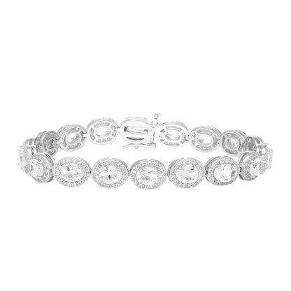 Created Oval White Sapphire Halo Bracelet in Sterling Silver