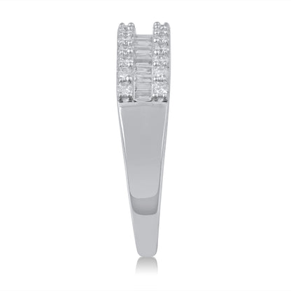 1/2 ct. tw. Round Brilliant and Baguette Diamond Anniversary Band in 10K White Gold front view