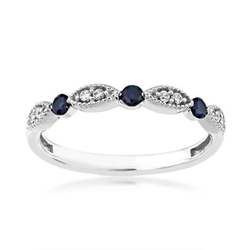 GOLD TAG Sapphire and .06 ct. tw. Diamond Stackable Ring with Milgrain Detailing in 10K White Gold