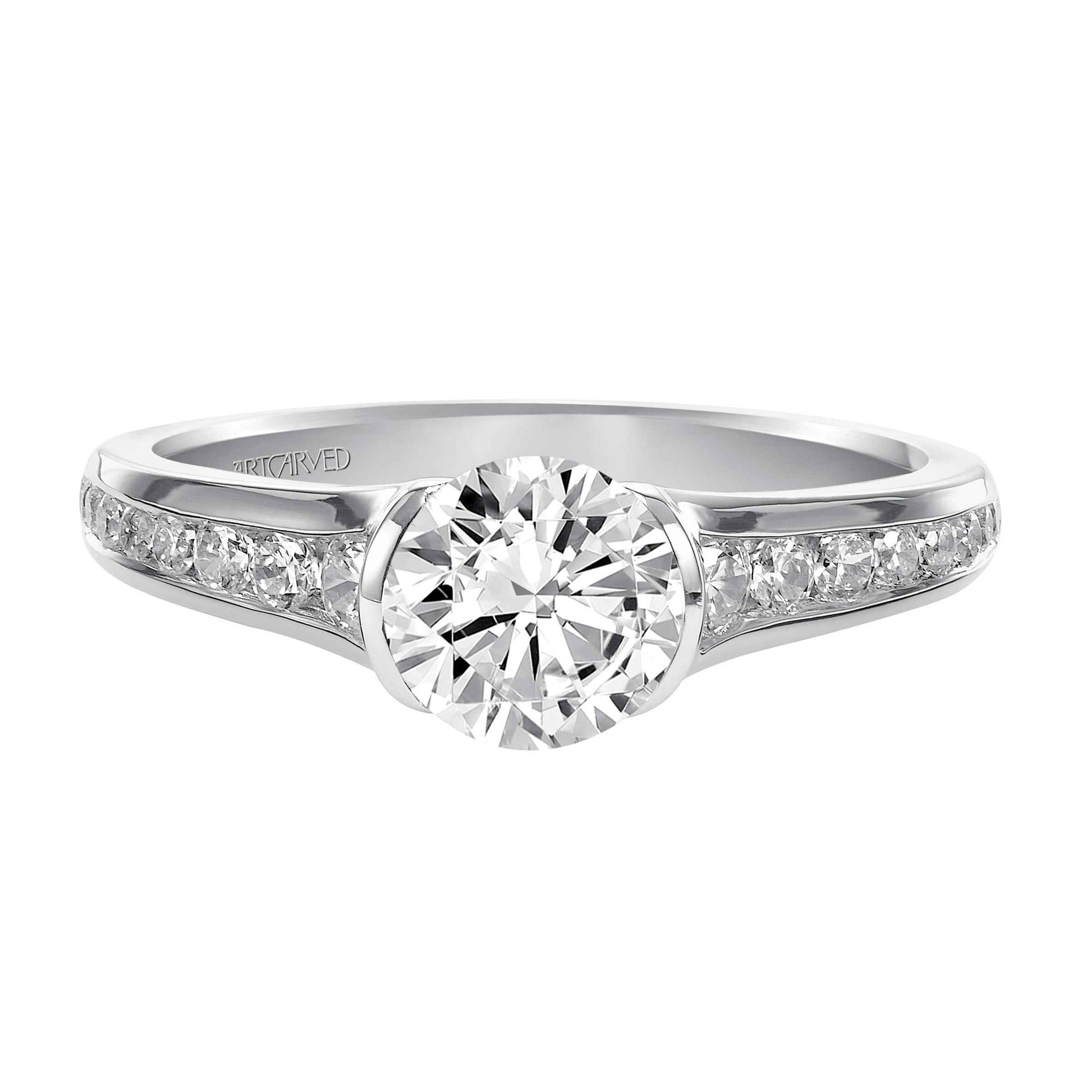 ArtCarved Contemporary 1/3 ct. tw. Round Diamond Semi-Mount Engagement Ring with Tapered Band in 14K White Gold side profile