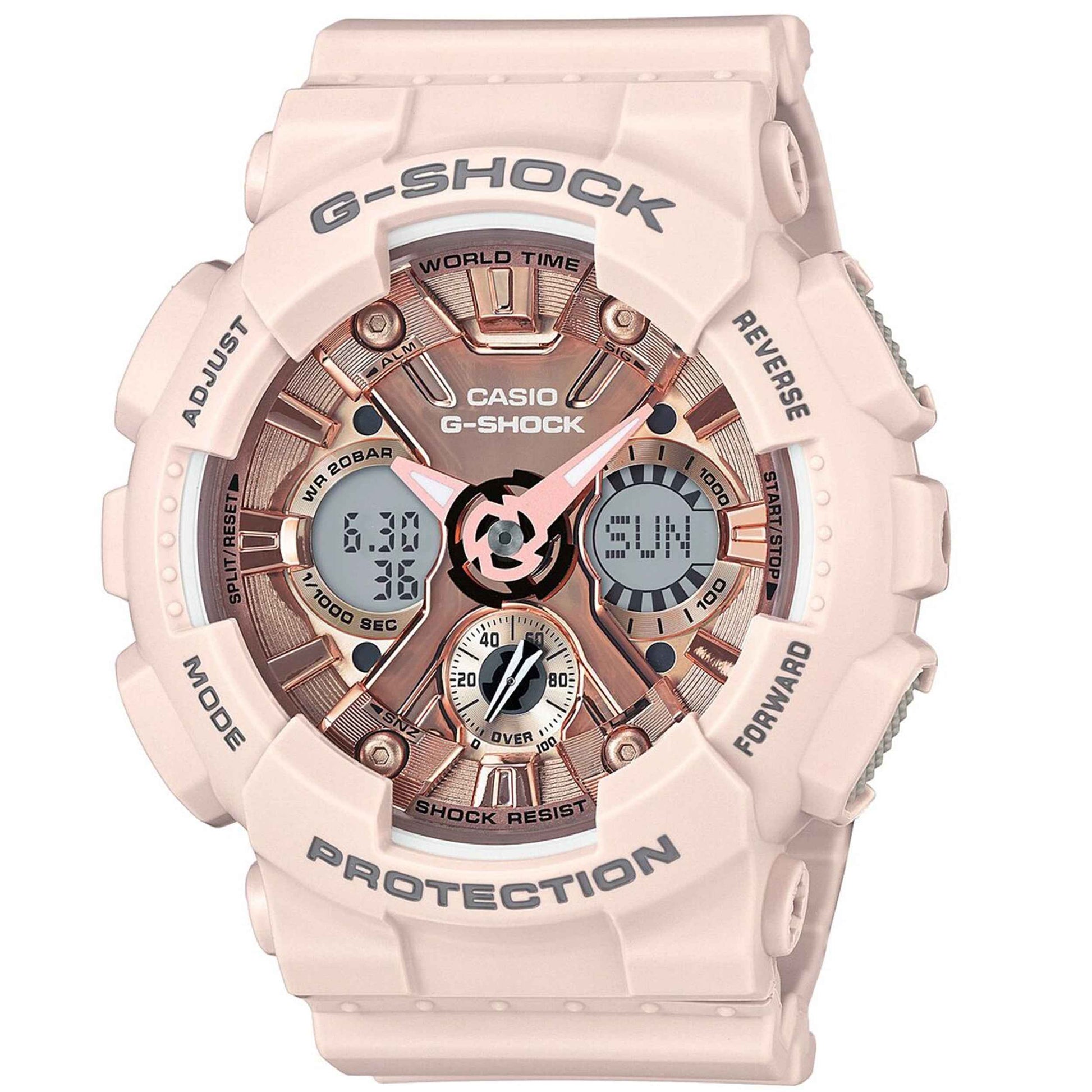 Casio G-Shock S Series Ladies' Watch with Matte Pink Band with Pink and Champagne Multi-Function Face