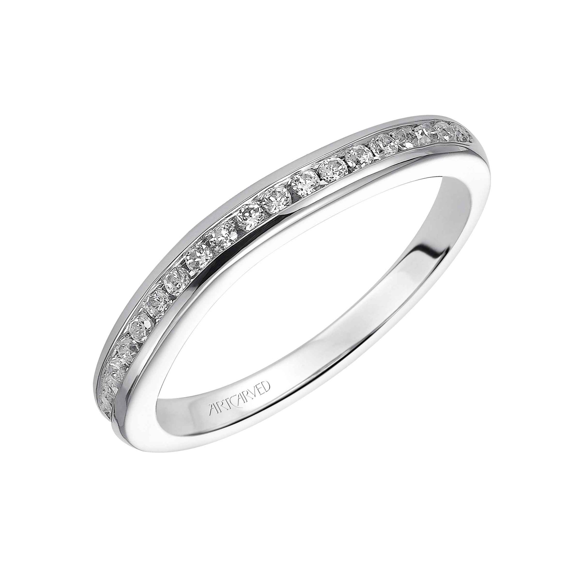 ArtCarved Contemporary 1/5 ct. tw. Round Diamond Wedding Band in 14K White Gold front view