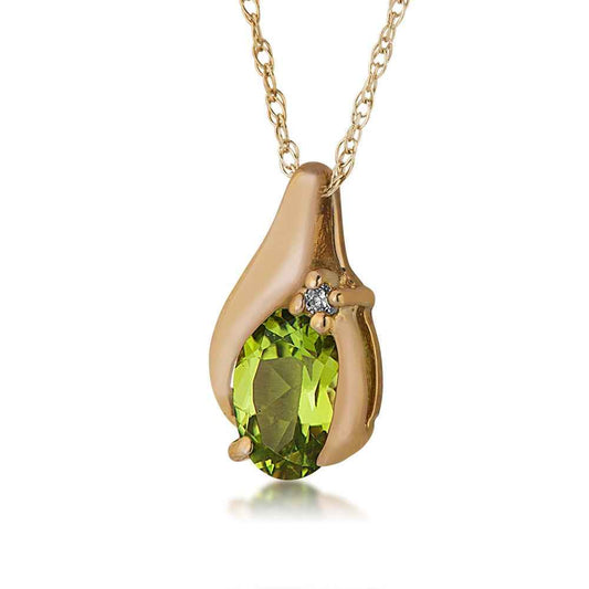 Genuine Oval Peridot & .01 ct. tw. Diamond Pendant in 10K Yellow Gold