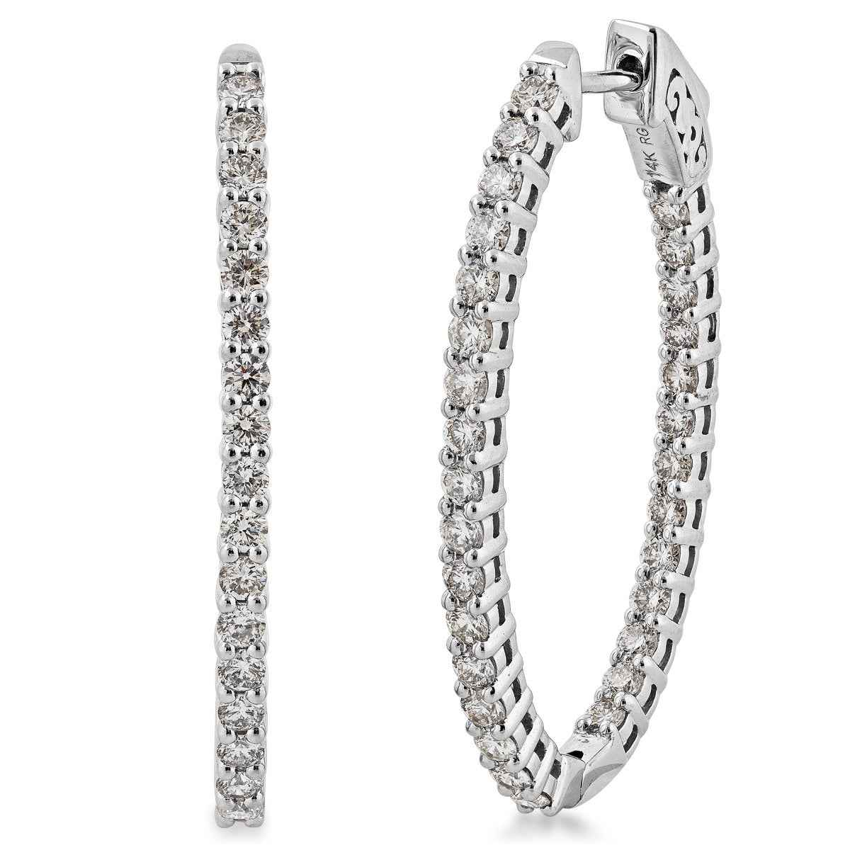 2 ct. tw. Diamond Inside Out Oval Hoop Earrings in 14K White Gold