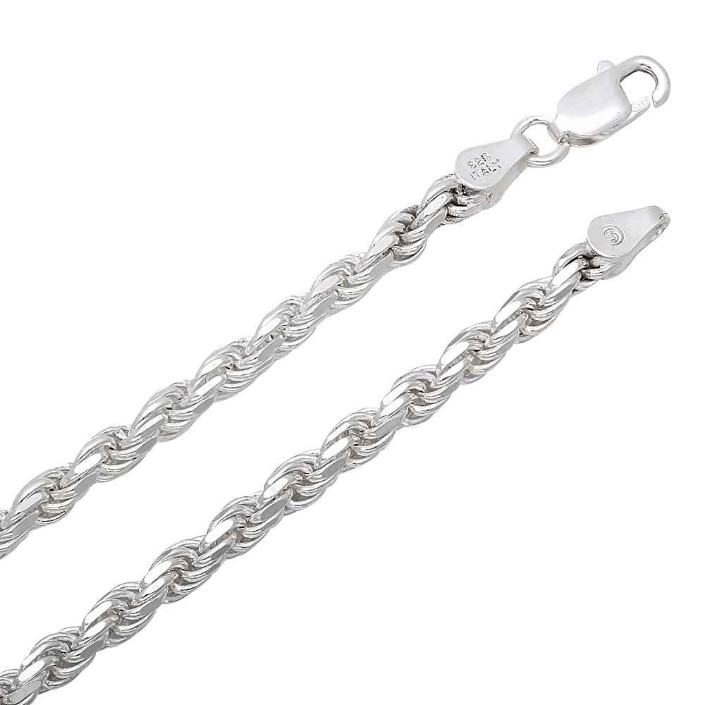 4.3mm 22-inch Rhodium Plated Sterling Silver Rope Chain front view
