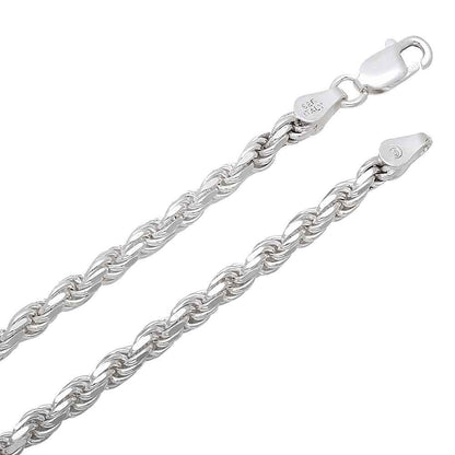 4.3mm 22-inch Rhodium Plated Sterling Silver Rope Chain front view
