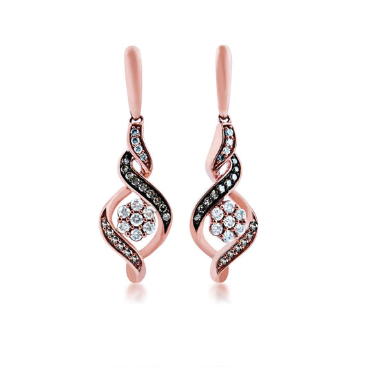 Mocha Collection 1/2 ct. tw. Round Mocha & White Diamond Cluster Twist Fashion Dangle Earrings in 10K Pink Gold