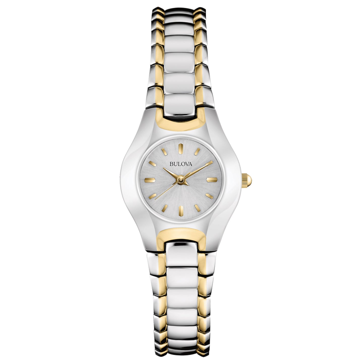 Bulova Classic Collection Ladies' White Dial with Curved Crystal with Metallized Rim in Two-Tone Stainless Steel