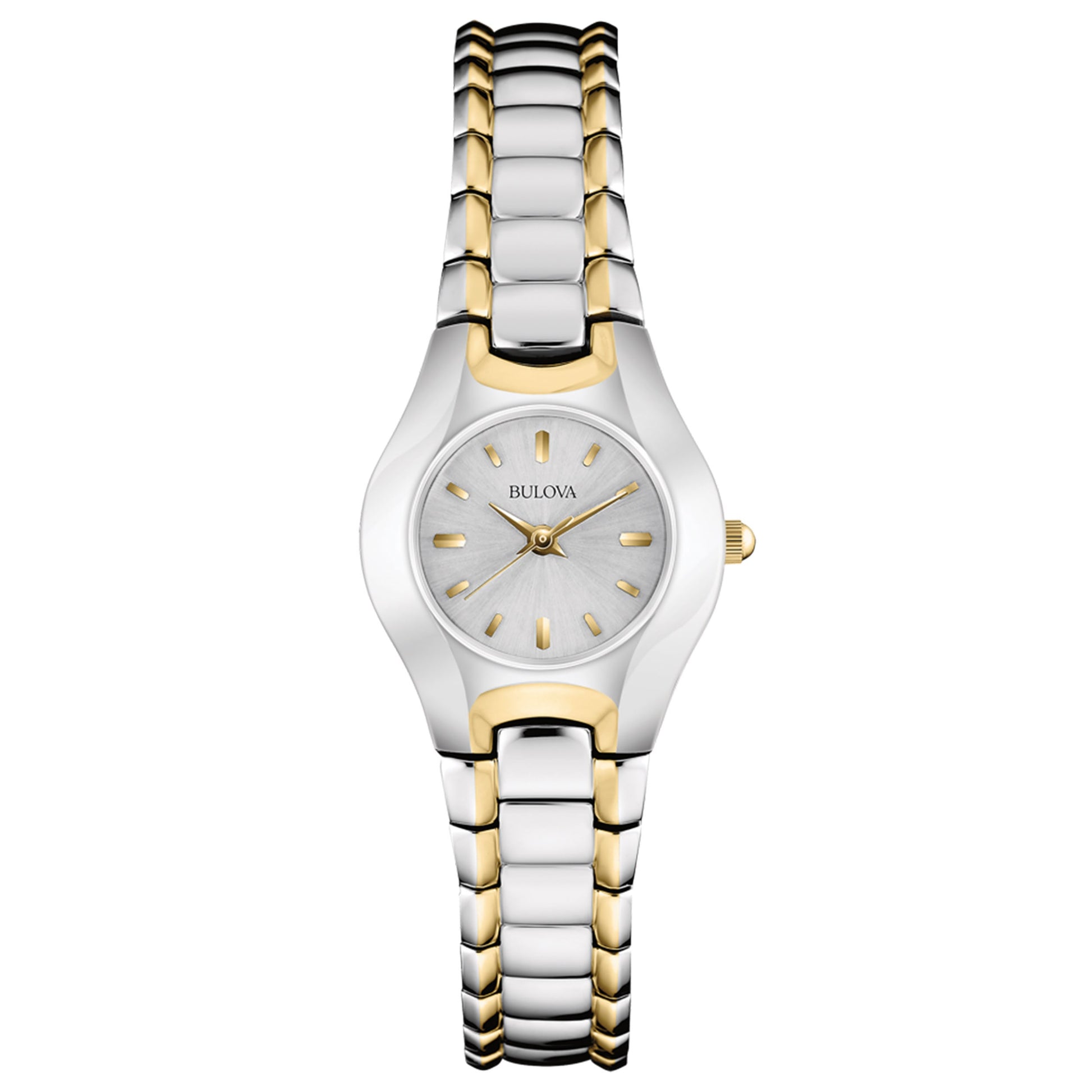 Bulova Classic Collection Ladies' White Dial with Curved Crystal with Metallized Rim in Two-Tone Stainless Steel