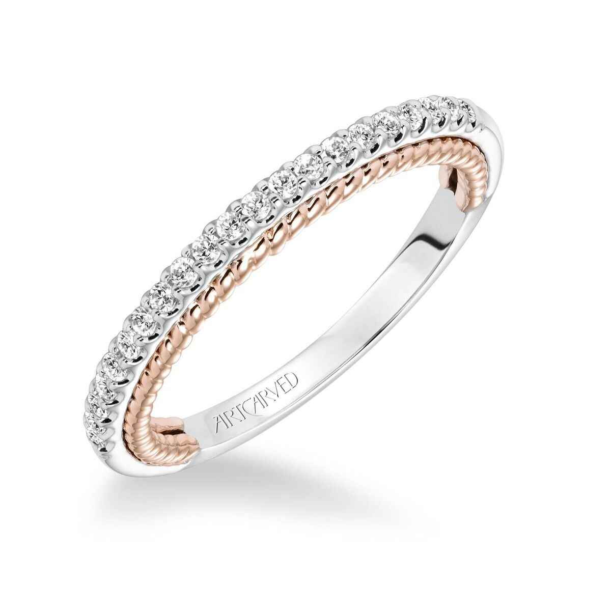 Artcarved Contemporary 1/7 ct. tw. Split Shank Diamond Wedding Band with Rope-Like Detailing in Two-Tone 14K Gold front view