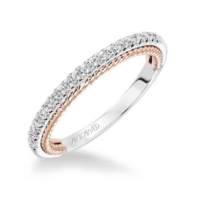 Artcarved Contemporary 1/7 ct. tw. Split Shank Diamond Wedding Band with Rope-Like Detailing in Two-Tone 14K Gold front view