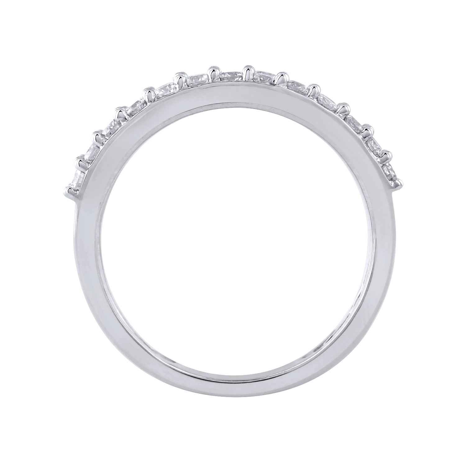 1 ct. tw. Round Brilliant and Baguette Diamond Anniversary Band in 10K White Gold close-up detail