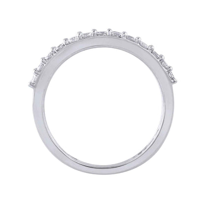 1 ct. tw. Round Brilliant and Baguette Diamond Anniversary Band in 10K White Gold close-up detail