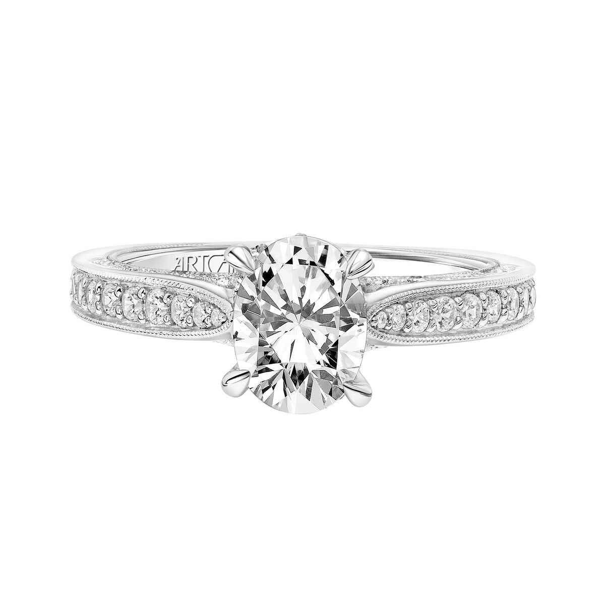 Artcarved Vintage 3/8 ct. tw. Filigree Diamond Semi-Mount Engagement Ring with Milgrain Detailing in 14K White Gold